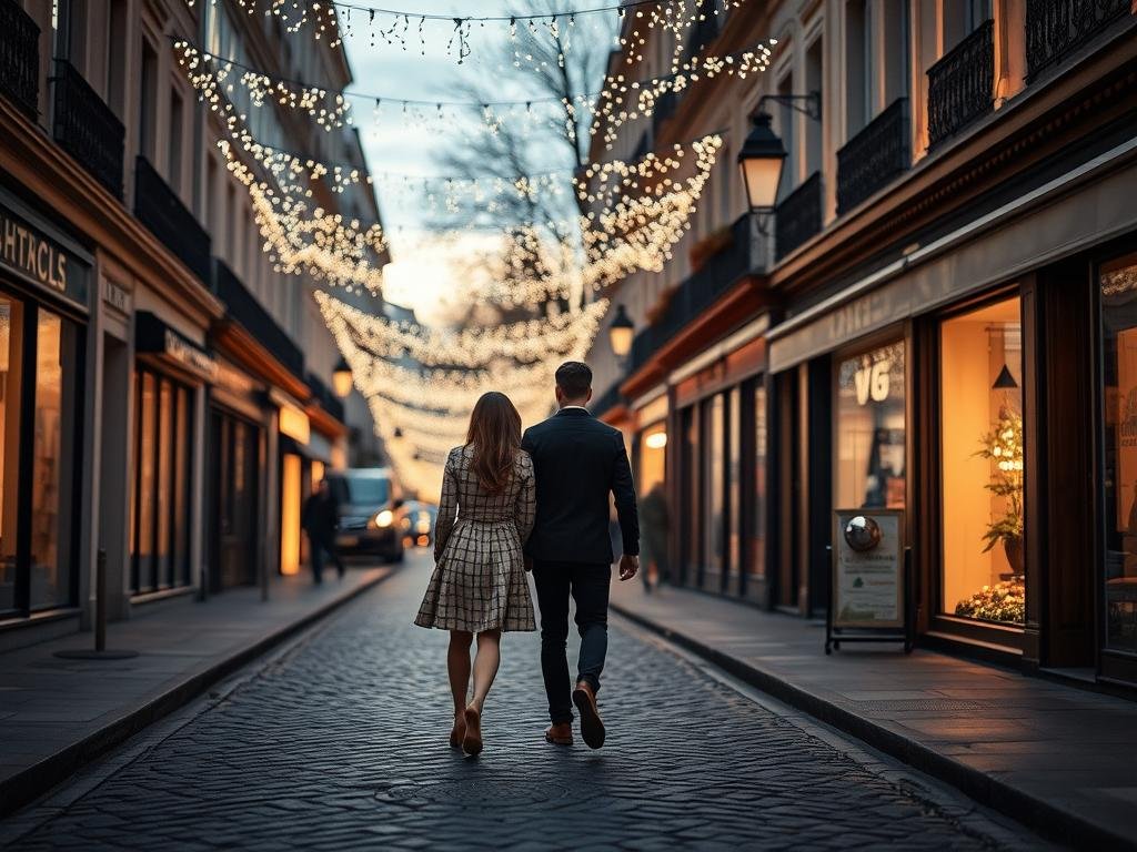 Promenade romantique et magique à Paris Couple se promenant dans Paris avec effets magiques