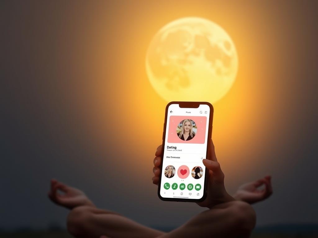 Personne méditant avec une appli de rencontre ouverte